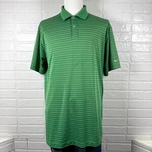 Nike Golf Polo Shirt Mens XL Green Striped Embroidered Swoosh Logo Performance